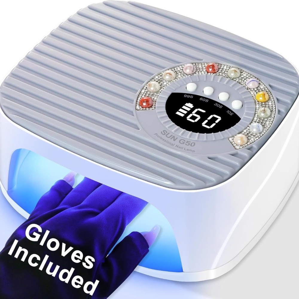 Cordless Beads With Rhinestones Gray And White Rechargeable UV LED Nail Lamp